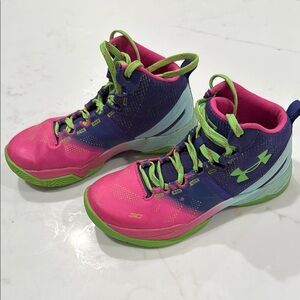 Rare Steph Curry Northern Lights Under Armour Pink and Green Sneakers